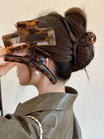 3pcs 11cm/4.33in Leopard Print Shiny Square Flat Hair Claw Clips, Fashionable, Versatile, Elegant, Minimalist Design Hair Accessories Suitable For Daily Casual, Party, Commute, Vacation, Washing Face/Hair, Makeup, Matching Outfits Hair Jaw Clip Hair Clamps Hair Clutch Hair Catcher Clip Fall Winter Hair Clip