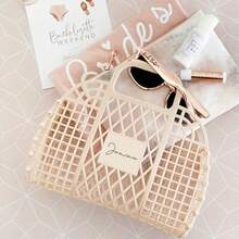 Customized Name Jelly Storage Basket - Pastel Color Plastic Handheld Storage Box, Suitable For Bathroom, Travel, Shower | Personalized Gift, Flower Girl Tote Bag, Fashionable Home Decor, Floral Pattern, Unique Autumn - Multicolor - View 6