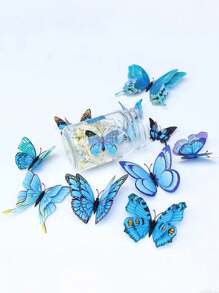 12 piezas Pegatinas de pared de mariposas 3D con alas dobles - Imanes + Adhesivo doble cara en PVC plástico, adecuado para decoración del hogar y fiestas, genial para bodas, cumpleaños, graduaciones, celebraciones patrióticas, Navidad, Día de la Madre, Día del Padre y diversos días festivos, sin necesidad de electricidad