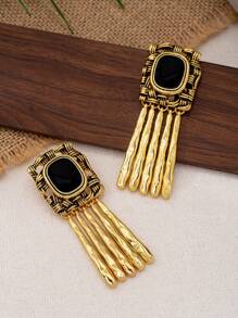 1 Pair Fashionable Vintage Drip Oil Vertical Stripe Pendant Stud Earrings, Suitable For Women To Wear At Party, Gathering, Banquet, Event
