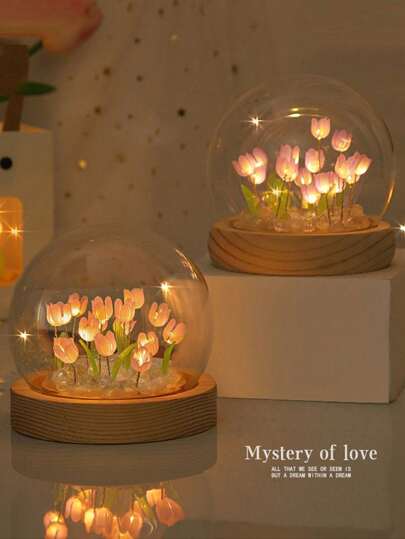 DIY Tulip Night Light - Romantic Floral Design, Battery Powered, Includes 20 Tulips, Suitable For Desk Decor, Home Decor, Mother's Day Gift, Valentine's Day Gift, Bedroom Decor, Romantic Atmosphere, Birthday Gift, A Romantic Fairy Lamp!