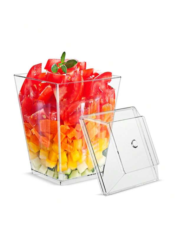 50/100pcs Transparent Plastic Dessert Cups, Small Square Plastic Clear Jelly Cups, Suitable For Party, Mousse, Pudding, Dessert, Mini Ice Cream Cakes (Reusabl)