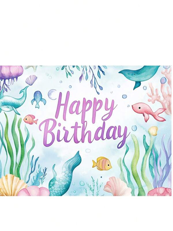 1 pieza Decoración de fiesta de cumpleaños con tema de sirena, fondo submarino, decoración de cola de sirena azul y morada para sesión de fotos, decoración del hogar tanto interior como exterior