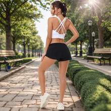 Women's Low-Rise Workout Shorts - Lightweight Quick-Dry Athletic Shorts With Zip Pocket, Built-In Liner For Running, Yoga, Gym - 黑色 - 查看 8