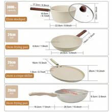 ABKOK 1pc/2pcs/3pcs/4pcs/7pcs/12pcs/15pcs Aluminium Pot Set 7.4inch Stockpot With Lid 8.3inch Wide Mouth Frying Pan 9.8inch Frying Pan Silicone Three Pieces Set Spatula Spatula Spoon Wooden Handle Suitable For Kitchen Cooking, Frying And Cooking .Multi-Piece Cookware Bundles & Single Pots Sold Separately - Mix & Match For Your Kitchen Needs