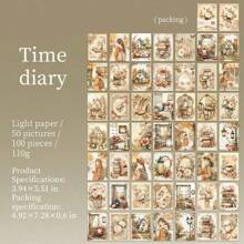 1 libro con 100 fogli della serie "Roaming Time" in stile vintage, materiale estetico di carta per scrapbooking, handmade, design personalizzato per diari, album fai-da-te, collages, quaderni e taccuini, forniture per ufficio e scuola, accessori scolastici