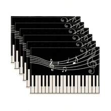 1/2/4/6/8 Pcs Digital Print Placemat, Music Note Pattern Printed Placemats For Table Decoration, Suitable For Daily Use, Festivals, Parties, Birthdays, Weddings, Dinners, Kitchen & Dining Room Decor