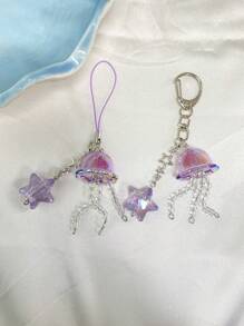 Casual Jellyfish Design Mobile Phone Strap, Y2k Style Keychain, Starfish Decor Phone Charm, For Bag For Ocean Lover, Gift For Friends Or Couples