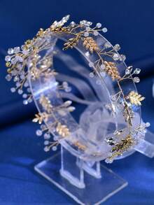 1 件金属叶新娘腰带，女士时尚复古婚纱腰带装饰，SH235 - 金色 - 查看 6