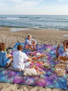 1 Stück Frühling/Sommer Neuer Boho Stil wasserdichte Sand abweisende modische süße Farbverlauf Blumen digital bedruckte Stranddecke, geeignet für Camping, Outdoor-Picknick, Strand