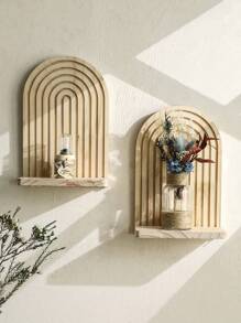 1 pièce Étagère flottante en bois, étagère d'affichage à design en arc, organisateur de stockage à plusieurs niveaux, décoration pour la maison, étagère murale, support d'affichage en bois naturel minimaliste pour le salon, la chambre à coucher, la pépinière, style bohème