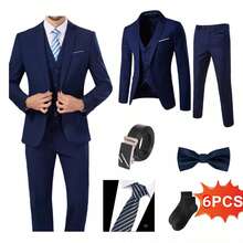 Traje Fiesta Boda Negro Casual Caballero Hombre 6 Pcs Kit - Azul - Ver 1
