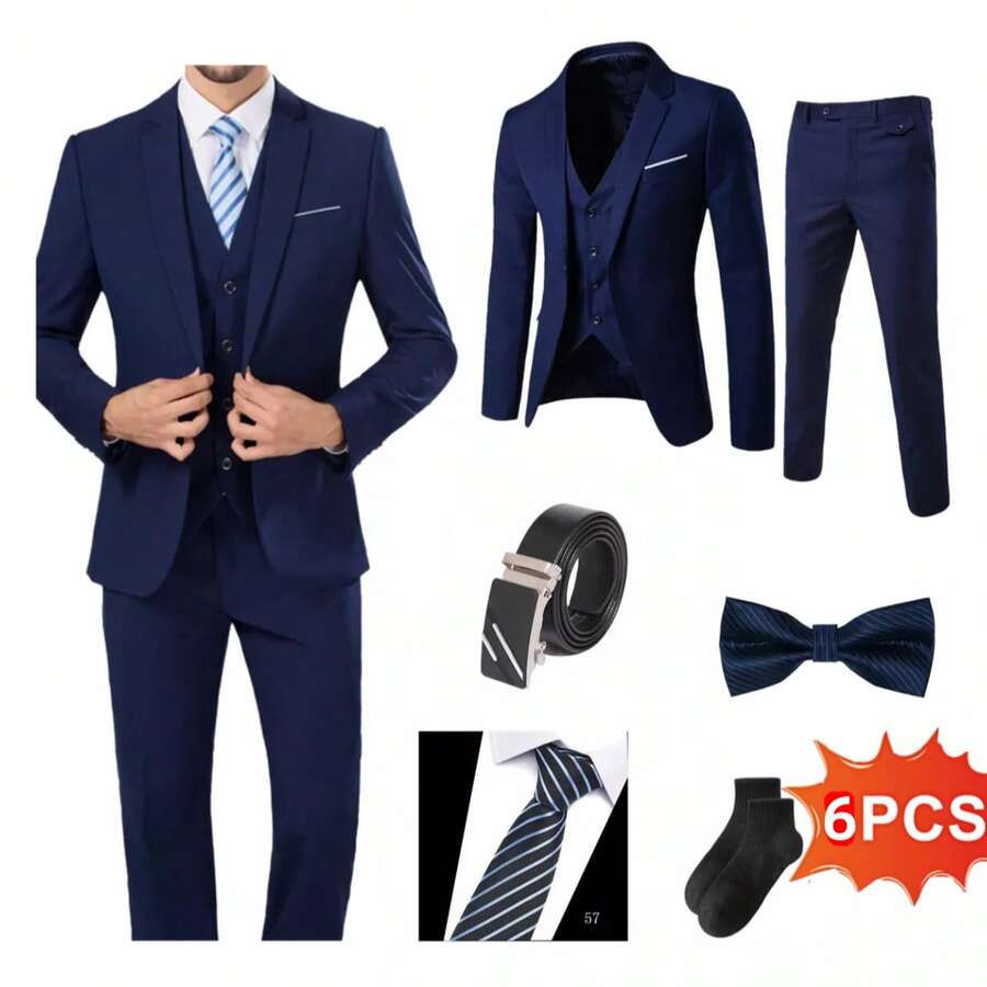 Traje Fiesta Boda Negro Casual Caballero Hombre 6 Pcs Kit - Azul - Ver 1