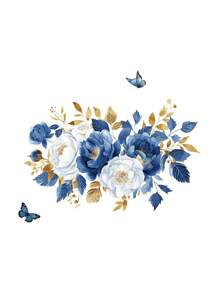 1pc Blue Floral Pattern Bathroom Wall Sticker