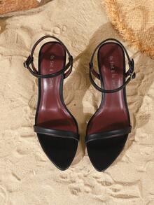 On feet& in love Women's Fashionable And Elegant Pointed Toe Strap Open Toe Stilettos, Versatile For Dresses, Wedding Matching, Summer