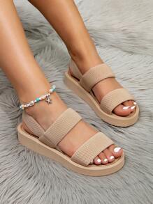 Women's Four Seasons Europe, Japan And South Korea Fashion Casual Simple About Hundred Suitable For Matching Dresses To Go To The Beach Vacation KTV Bar Open Party Valentine's Day Shopping Dating With Elastic Khaki Sandals Summer Shoes, Old Money Style Artistic Style Retro Casual Elegant Romantic Lightweight Breathable Easy To Put On And Take Off And Easy To Carry Women's Slippers Beach Shoes