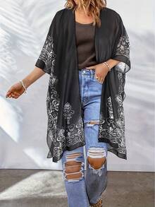 Plus Size Women's Printed Kimono Vacation