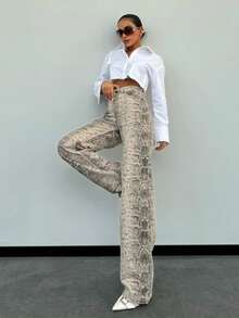 SQUALO Pantalones vaqueros de pierna ancha con estampado de serpiente estilo occidental para mujer