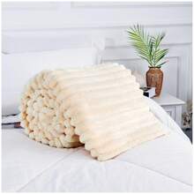 VELVETIO Osum Chunky Cord Ribbed Throws Soft Large Fluffy Cosy Sofa Bed Settee Blankets - Cream - View 2