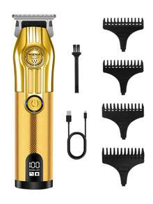 HIENA 四合一专业理容套装，包括无线 LED 理发器、T 型刀头修剪器、电动剃须刀、鼻毛修剪器，操作顺滑轻便，是送给家人、父母和爱人的贴心礼物，配备 2000mAh 大功率锂电池。 - 金色 - 查看 5