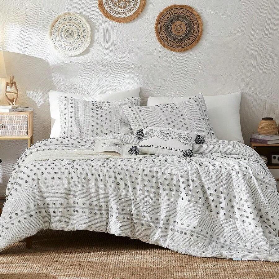 Sage Green Twin Comforter Set For Girls - 6 Pieces Pom Tufted Bed In A Bag Twin Bedding Sets With Sheets, Pillowcases & Shams, All Season Kids Comforter Set - White and Black - View 1