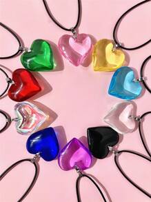 1 pieza Collar con colgante de corazón grande de 35mm de vidrio de color minimalista y único, adecuado para uso diario el Día de San Valentín