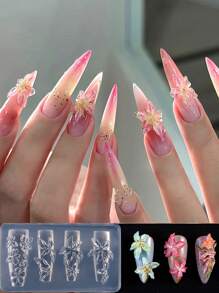 3D Silicone Mold Bow Flower Heart Nail Art Decorations Nails DIY Design Nail Mold Stamping Plate Manicure Mold For Nail Design Floral Nail Molds Spring Flower Nails Carved Acrylic Mold Blossom Petals