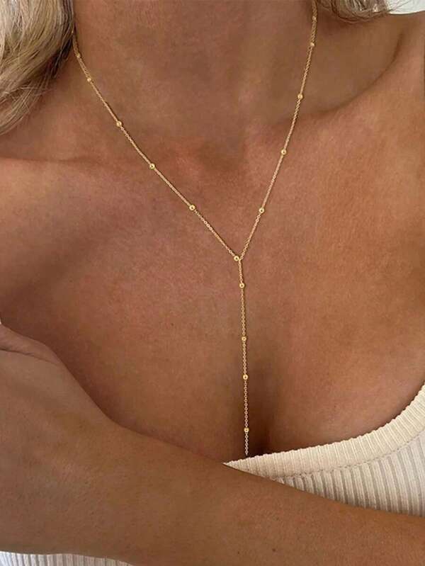 1 stuk 45+5 cm roestvrij staal 18k vergulding elegante lange hanger ketting sieraden Y-vormige ketting met ronde bol hanger ketting voor dagelijks gebruik door vrouwen