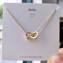 1pc Stainless Steel Shiny Double Heart Necklace, Fashion Jewelry For Women, Suitable For Mother's Day, Valentine's Day, Birthday - Apparel Accessory And Holiday Gift