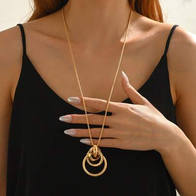 1 pieza Elegante collar colgante asimétrico de metal dorado vintage, adecuado para que las mujeres lo lleven en banquetes, fiestas, uso diario y al ir al trabajo