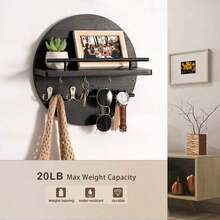 Soporte para llaves de pared - Ganchos para llaves para decoración de pared de sala de estar - Percha de madera para llaves y organizador de correo con estantería para artículos esenciales del hogar - Decoración de entrada moderna y estética para el hogar - Negro - Ver 2