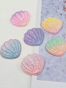 20Pcs Colorful Glitter Gradient Shell Appliques For Crafts, Mixed Color Faux Seashell Embellishments For DIY Cake Toppers, Shoes, Hats, Bags Accessories