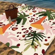 1pc Lightweight & Durable Waterproof Beach Mat With Palm Tree And Leopard Print Pattern, Suitable For Beach, Vacation, Outdoor Camping And Picnic