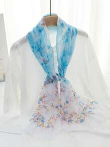 1 pieza Bufanda de poliéster con estampado floral y color degradado, adecuada para todas las estaciones
