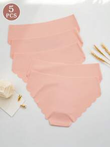 5 piezas de Braguitas de bikini con acabado de puntilla sexy, ropa interior cómoda y transpirable, bragas de unicolor, ropa interior femenina y esenciales de lencería para uso diario