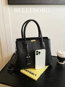 复古女士大容量手提包 - 黑色 - 查看 8