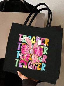 教师答谢礼物 - 大容量时尚手提包，印有“教师的电池寿命”字样，配有化妆包、衬里和无封口 - 非常适合教育工作者和学校工作人员