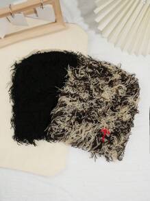 2 peças/1 peça Gorro de Tricô Longo e Felpudo Personalizado e Estiloso Unissex com Bordado de Cruz