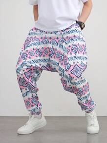Fashionable Bohemian Geometric Print Loose Casual Harem Pants, Yoga Pants, Men Beach Holiday Style
