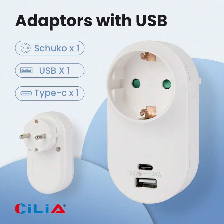 3-In-1 Wall Outlet Converter 3680W 250V With USB & Type-C | F-Type Socket | Space-Saving For Home & Travel | CE Certified