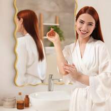 Wavy Rectangular Bathroom Mirror Wall-Mounted Modern Aluminum Alloy Mirror Fashionable Wavy Mirror Irregular Frame Rectangular Decorative Bathroom Mirror Suitable For Bedroom, Living Room, Entrance Passage, Horizontal Or Vertical