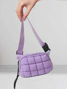 Women's Stylish Plaid Fanny Pack Quilted Sling Pouch Casual Puffer Crossbody Bags For Sports - 紫色 - 查看 2