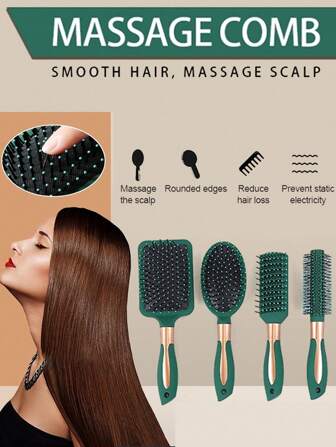 6 件套发刷套装 - 1 件宽齿梳、尖尾梳、软垫刷、头皮按摩器、造型刷、卷发刷、防静电刷、滚筒刷、返校、旅行度假必备品、女士发饰
