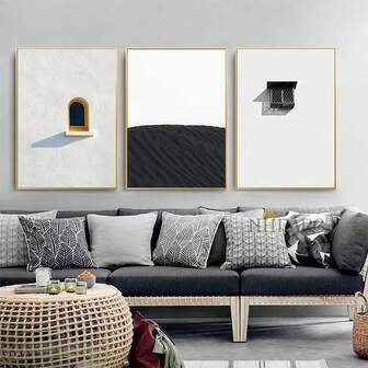 1/3 piezas Lienzos modernos con pintura al óleo en blanco y negro con estilo minimalista escandinavo, carteles de moda para decoración del hogar, dormitorio y sala de estar, con opción de marco.