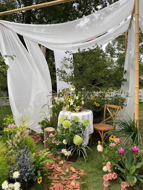 Weißer Mesh-Vorhang Hochzeitsbogen Kulisse Deko, chinesischer Stil Deckenvorhang weiß transparent für Fotoshooting, Outdoor-Zeremonie Dekoration, Heimdekoration, Geburtstagsfest, Jubiläumsfeier