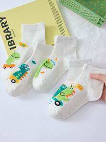 4 Pairs Children Socks:Fun Dinosaur Design,Neutral Kids Socks,Comfortable And Breathable Mid-Calf Socks,Gift For Boys,Suitable For Spring And Summer ,Random Color