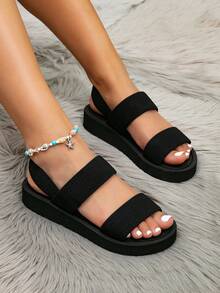 Kate Miuch Women's Sandals Suitable For All Seasons, Combining European, Japanese And Korean Fashion Casual Minimalist Elegant Styles. Pair Well With Jeans, Suitable For Club Parties, Music Festivals, Weddings And Other Occasions. Available In Black And Khaki, Ideal For Beach Vacation. Classic Retro Bohemian Style, Lightweight And Breathable, Elastic Upper For Easy On And Off, Perfect Summer Slippers For Women. - Black - View 4