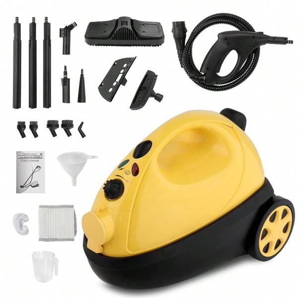 VSC28B Multipurpose Steam Cleaner with 19 Acssories 1.2L tank Portable Steamer for Floors Carpet Windows Cars and More 1500W Yellow