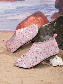 1pair Girls Comfortable Fashion Casual Lightweight Cute Rabbit Beach Water Shoes, Suitable For Summer