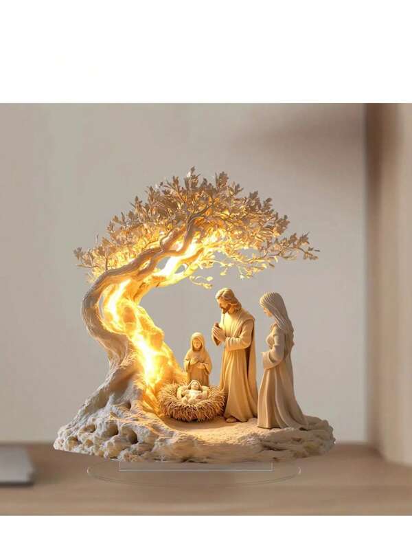 Decoración de escritorio acrílica plana 2D con temática cristiana y base - Estilo clásico para exhibir en el hogar y la oficina, símbolo de la cruz, ornamento festivo, apto para el hogar, la iglesia, el escritorio o como regalo conmemorativo